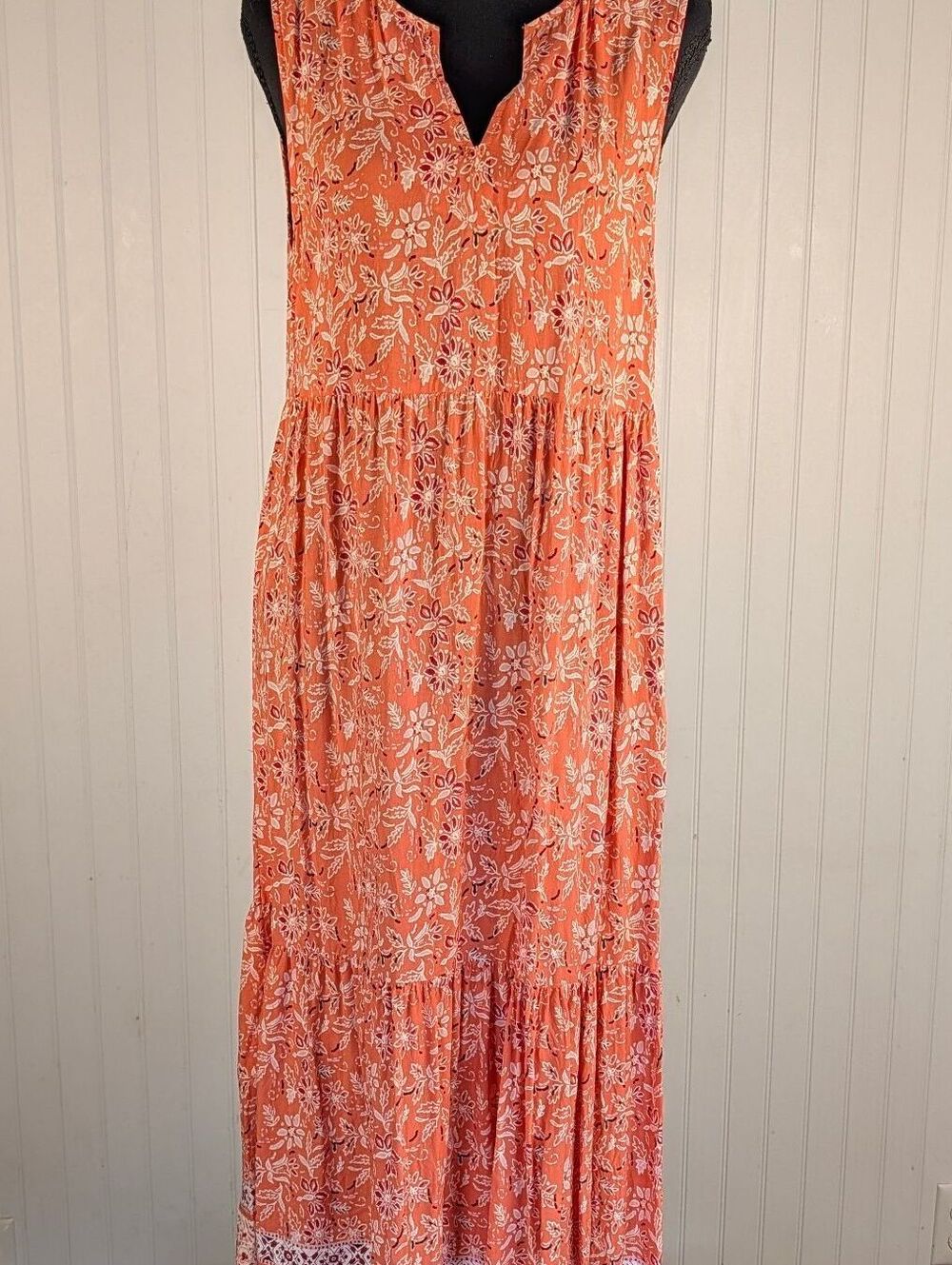 Beachlunchlounge Collection Orange Floral Sleeveless Maxi Dress Medium